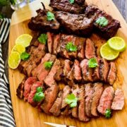 carne asada sliced on cutting board