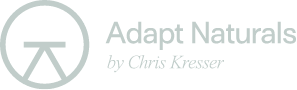 Logo for Adapt Naturals by Chris Kresser, featuring a minimalist line art symbol on the left and the brand name with tagline in light gray text on the right.