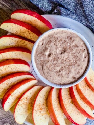 Dairy Free Fruit Dip in round ramekin with apple slices