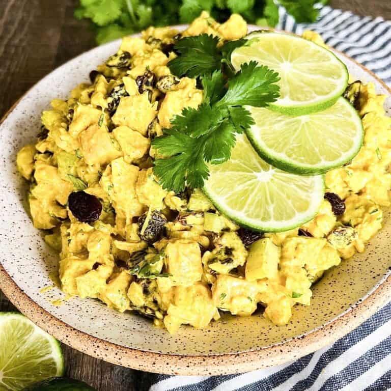 Curry chicken salad in a round bowl
