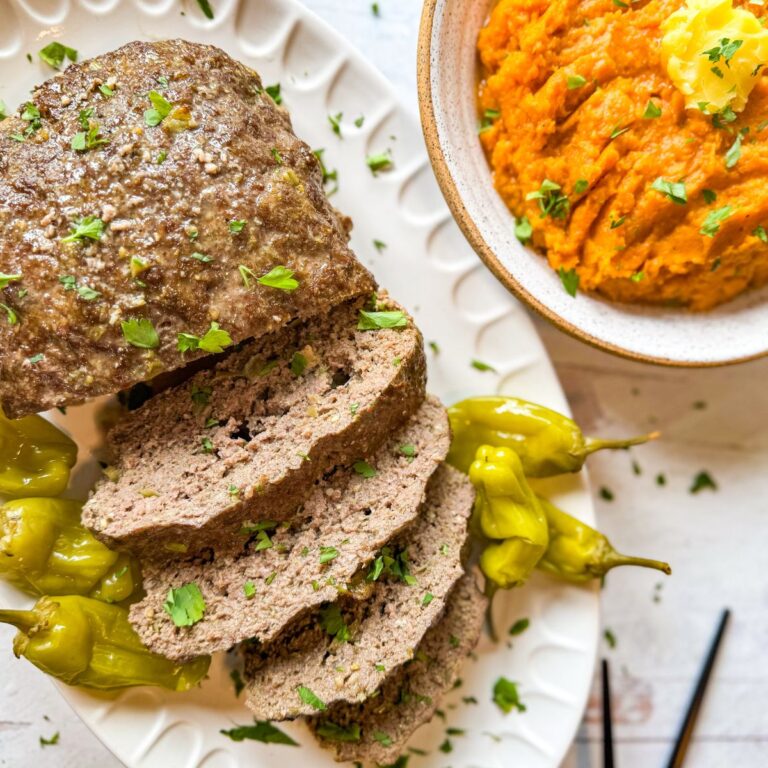 Mississippi Meatloaf on white oval platter